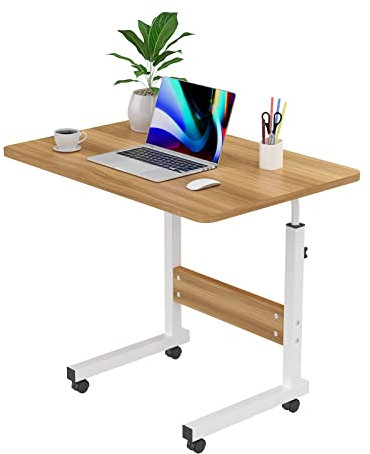PIPIPOXER 60x40cm Table Roulante pour Lit Canapé, Table d'Appoint Bureau Mobile Réglable en Hauteur 62-85cm, Bureau Informatique 4 Roulante Verrouillable, Table d'Appoint pour Chambre, Canapé