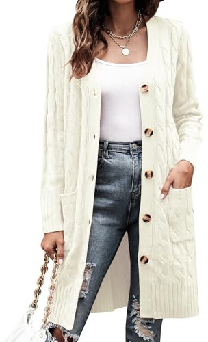 Aottori Gilet Long Femme Cardigan Manteau Veste Femme Chic et Elegant Automne Hiver Vêtements Blanc S