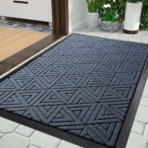 Yimobra Fußmatte für den Außenbereich, strapazierfähige und langlebige Eingangsmatte für den Außenbereich, leicht zu reinigen, wasserabweisend, 75 x 43 cm, Blau