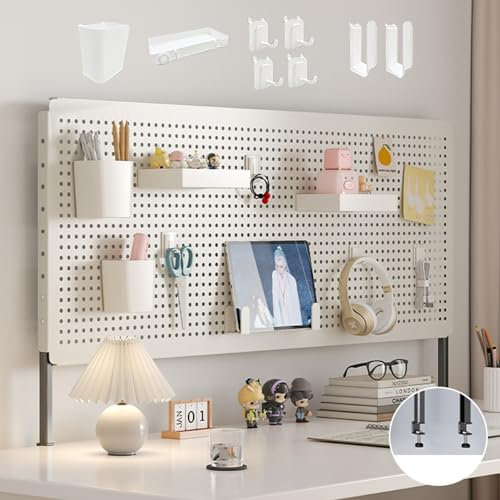 XRRJFYH Panneau Perforé Bureau, Panneau Porte Métal avec Base Réglable en Hauteur, Petit Panneau Outils pour Cuisine, Chambre (Color : White-b, Size : 80x40cm/31x16in)