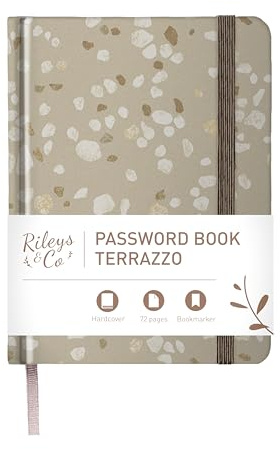 Rileys & Co. Kompaktes Terrazzo-Passwortbuch | Alphabetisch Sortiert, Sicherer Login-Organizer, Internet- & Website-Benutzernamen-Manager | Tragbar Und Praktisch (Beige, 15,2 x 11,4 cm)