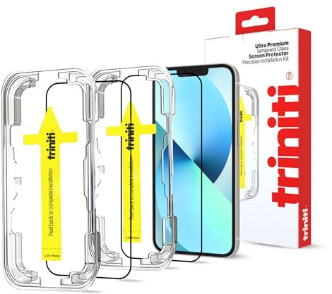TRINITI 2-Pack, Full Coverage Screen Protector with Easy Installation Kit designed for iPhone 13 13 Pro 14, 6.1-Inch, Anti Scratch, Impact Protection, 9H Hardness, Case-Friendly, HD Clear