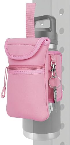Linkidea Magnetic Water Bottle Sleeve Pouch Compatible with YETI Rambler Bottle 18oz/20oz/24oz/32oz, Hydro Flask Wide Mouth, Waterbottle Bag for Gym with Pockets, Pink