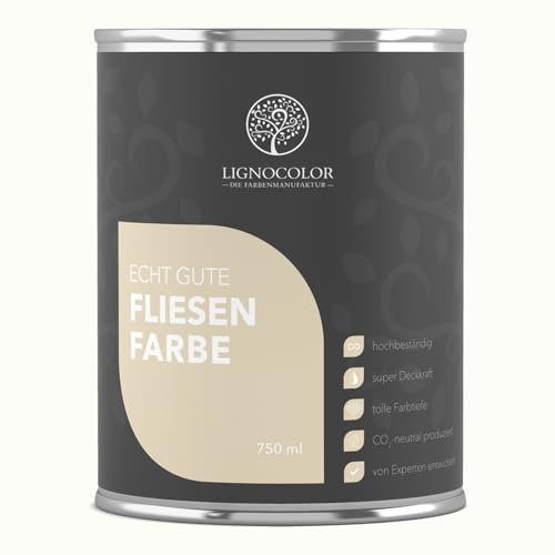 Lignocolor Fliesenfarbe matt | hochbeständige Farbe für Wand- & Bodenfliesen (Altweiss matt, 750 ml) | hochdeckend für den Innenbereich