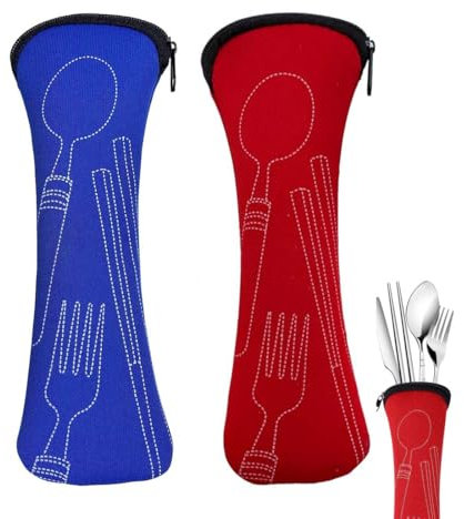 QEQSHQO 2 pièces Boite a Couvert Transportable, avec Fermeture éclair, en néoprène, Etui Couvert Vide, pour Voyage de Pique-Nique à l'École de Travail (23.5x6cm/9.3x2.4 Pouces)