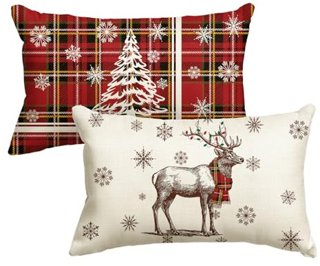 Artoid Mode Juego de 2 fundas de cojín para árbol de Navidad, 30 x 50 cm, diseño de copos de nieve, color rojo