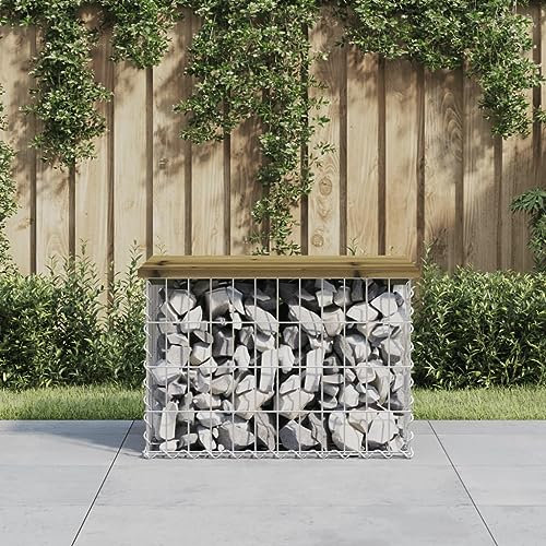 CCCINER Banc de Jardin Design Gabion 63x44x42 cm Bois de pin imprégné,Banc de Jardin avec Gabion Bois Imprégné Assise Extérieure Durable Mobilier de Jardin