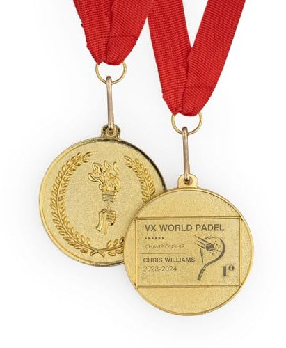 Wanapix | personalisierte Medaille mit Gravur | Medaillen Kinder und Erwachsene | Metall - Goldmedaille | Medaillenband Rot | 5ø cm | Padel