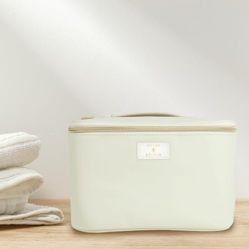 French Tendance - Vanity de Voyage Femme - Nécessaire de Toilette et Maquillage - Simili Cuir - Coloris Beige - Dimensions 24 x 16 x 16 cm