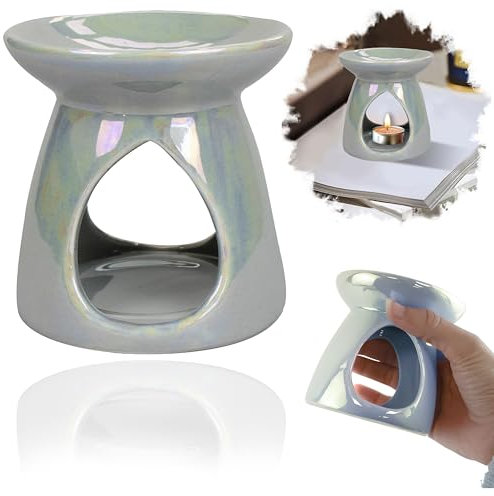 Grey Ceramic Wax Melt Burner, 12.5cm Tealight Oil Warmer, Aromatherapy Diffuser, Scented Candle Holder for Home, Living Room, Spa for Women, Housewarming