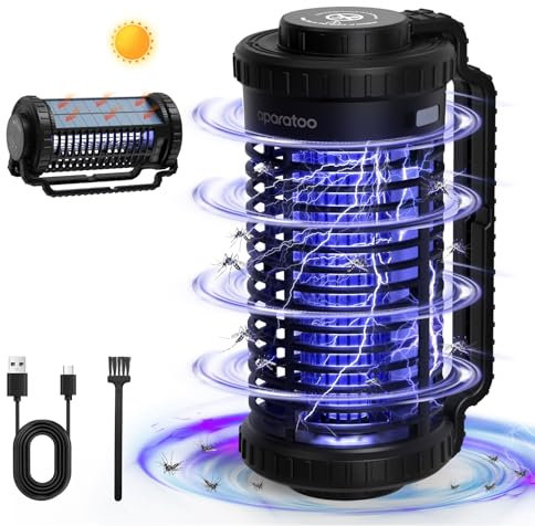 Lampe Moustiques,Solaire Lampe Anti Moustique UV 3 en 1 Anti Moustique Electrique Exterieur Interieur,USB Rechargeable Appareil Anti Moustique 360° Anti Mouche Insecte Tue Mouche (avec éclairage LED)