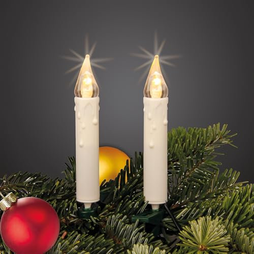 hellum Lichterkette innen Weihnachtsbaum, 45 LEDs elfenbein farbige Kerzen Lichterkette Weihnachtsbaum, 10,35m Beleuchtet + 5m Zuleitung Kreis, Kabel grün, Kerzen warmweiß Helligkeit <59 lm 151640