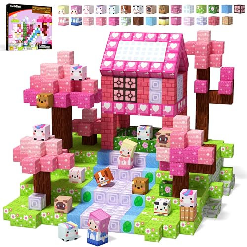 GobiDex Magnetische Bausteine 100 Stück - Einhorn Magnetblöcke, Schönes Magnetspielzeug & Baukasten für Mädchen, Prinzessin Geschenke für Kinder ab 3-4, 5-6, 7-8, 9-10 Jahre