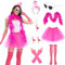 Aragallant Flamingo Kostüm Damen, Tüllrock Rosa Flamingo, 8 Stück Flamingo Accessoires Kostüm mit Federschal, Haarreif, Gläser, Handschuhe, Ohrringe, Halskette für Erwachsene Hawaii Party Karneval