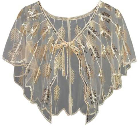 Flapper Umhang Schal mit Pailletten 20er Jahre Kostüm Damen Schal Abendumhang Schultertuch Stola Tuch für Karneval 1920er Jahre Retro Schal Umschlagtücher für Abendkleid