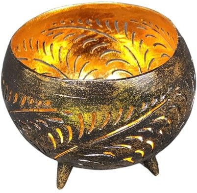 Trintura Windlicht aus Kokosschale – Handgefertigt, Orientalisches Design, 3 Beine, Naturmaterial, Stimmungslicht für Balkon, Garten & Wohnzimmer Boho Tischdeko für Innen & Außen (schwarz)