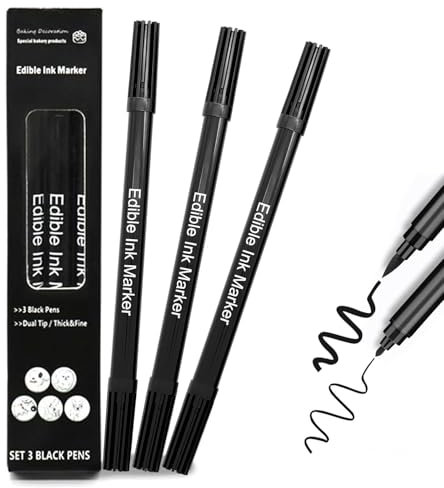 3 rotuladores comestibles, rotuladores negros de punta doble para colorear alimentos, para niños y adultos, para decorar productos de repostería, helados y bricolaje