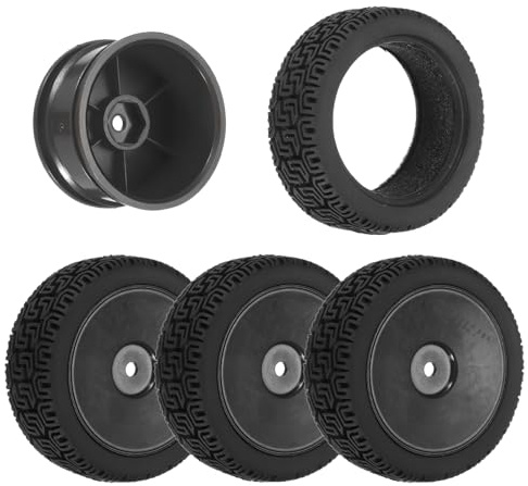 sourcing map 4-Pair High-Grip RC Car Tire & Wheel Set for 1/10 Scale On-Road Touring Cars - Soft Rubber Tyres with 12mm Hubs, Black