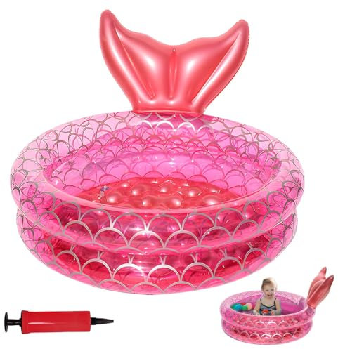 SilverChry Planschbecken für Kinder, Kinderpool 90x25 cm, Schwimmbecken Aufblasbar, Baby Pool Schwimmbad, Meerjungfrau Kinderplanschbecken- mit Aufblasbarer Pumpe für Garten, Balkon, Strand