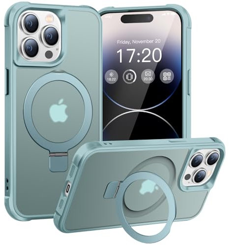 BENTIACC Handyhülle für iPhone 14 Pro Hülle, mit Unsichtbarer Magnetisch Ring Ständer, Mil-Grade Drop Shockproof Anti-Scratch Anti-Fingerabdruck Anti-Rutsch Transluzente Matte Case (Seeblau)