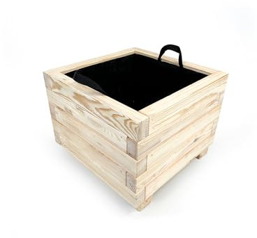RHINOROCK Design-Pflanzenkübel aus massivem FSC-Kiefernholz – Robuster Holzkübel mit Fließ & Handgriffen, langlebig & dekorativ für drinnen & draußen (Mittel 480 x 480 x 360 mm)
