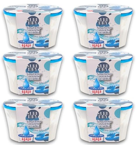 KORAT - Set 6 Vaschette Assorbi Umidità e Profumatore 500 ml, 5 Profumazioni, Deumidificatore Sali per Bagno Cucina Camper Caravan Roulotte Ripostiglio Dispensa Armadio (6, Neutro - Inodore)