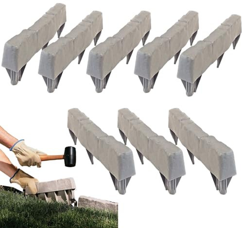 Steinkante Für Gartengestaltung, 8er-Set Natürliche Beetbegrenzung, Grabenlose Dekorative Wetterfeste Langlebige Steinoptik-Blöcke Für Rasen, Gehwege, Terrassen, Beetgrenzen, Spielplatz &
