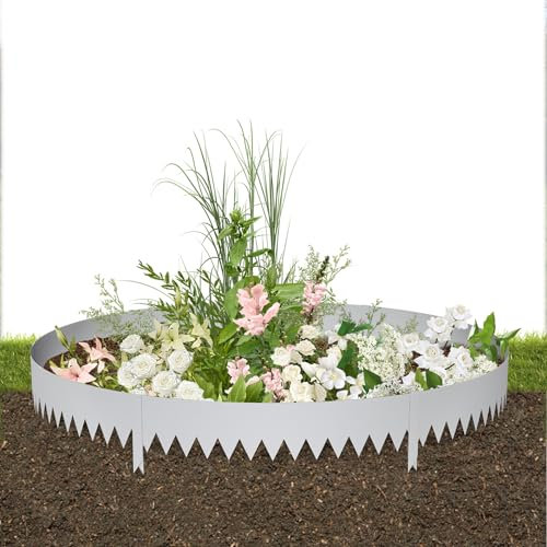 NAIZY Rasenkante Metall 10m Beeteinfassung 20 cm Hoch Beetumrandung mit 10 Clips Mähkante für Garten, Silber 10 Stück