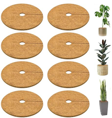 Mineup 8 Stück Kokos Mulchscheibe, 30cm Kokosmatten, Kokosscheibe, Kokos Pflanzenschutz, Kokosmatte Winterschutz, Kokosfaser Baummulch Ringschutzmatte für Wurzelschutz und Erhält Bodenfeuchtigkeit