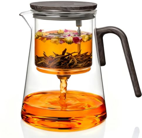ZENS Theiere avec infuseur, 1000ML Théière magnétique pour thé en vrac | Théière en verre avec infuseur, Theiere magique pour thé en vrac, idéale comme cadeaux, motif noyer noir