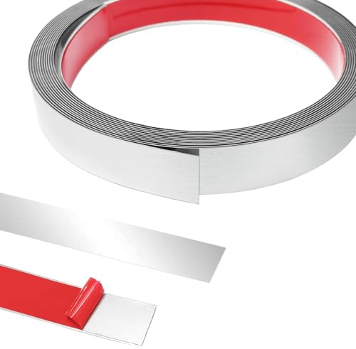 Yunlaishaocer 10 m x 2 cm Metallband Zierleisten Selbstklebend, Edelstahlblech Wandleisten, Stuckleisten wand, Schäl und Stick Edelstahl für Kamin, Spiegelrahmen, Möbel und Heimdekoration-Silber