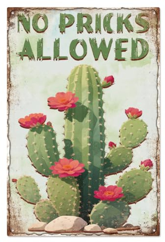 WADORN Sukkulenten Bouquet Kaktus Blume Vintage Metall Zinn Zeichen, 20x30cm Kaktus Keine Stiche Erlaubt Retro Wandkunst Schild Lustige Pflanzen Wandkunst Dekor Plaketten Für Landgarten Hof Garage