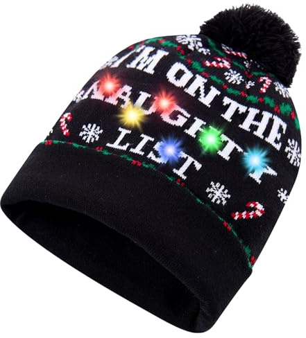 Freshhoodies Weihnachtsmützen Erwachsene LED Hut Wintermütze Damen Strickmützen Herren Weihnachtskappe Paare Süßigkeiten Schneeflocken