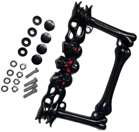 License Plate Bracket 3D Skull Head Motorcycle License Plate Frame Number Plates Holder Motorbike Part(Black)