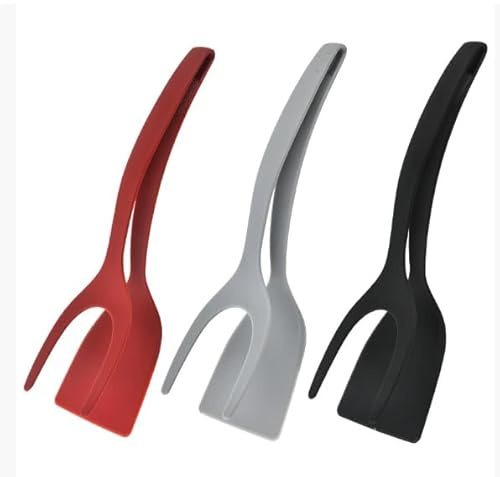 2-in-1 Heat Resistant Silicone Spatula Tongs, Kitchen and Grill Forked Turner