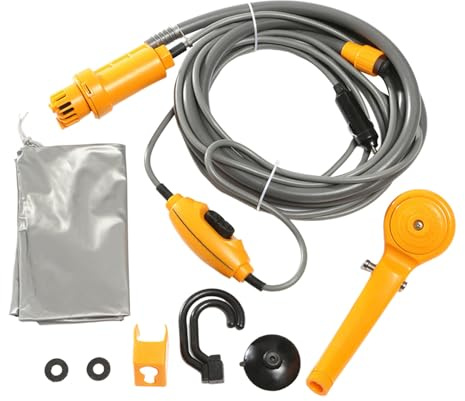 Hjatirace Tragbare Dusche, Camping-Dusche, 12 V, tragbarer Kopf, Handpumpe, Wasserbeutel-Set für Reisen, Auto, Wandern, Blumen, Pflanzen, Bewässerung, Zubehör