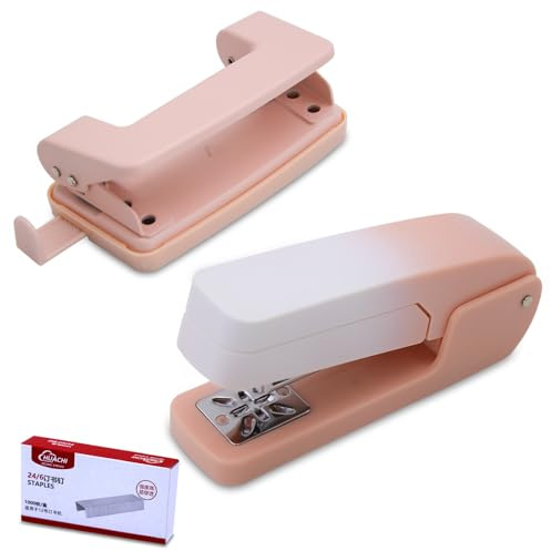 ZHIYUQL® Locher Tacker Set, Locher A4 Klein Desktop Heftgerät Groß, Büroheftgerät Tacker Büro Mit 1000 Heftklammern Kapazität Von 25 Blatt, 360° Drehung, Mehrere Büroartikel Loche Für Ordner