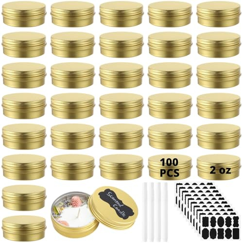 Lot de 100 petites boîtes rondes en aluminium de 60 ml avec couvercle à vis, pots rechargeables pour barres de lotion, baumes, pommades, épices, feuilles de thé, perles