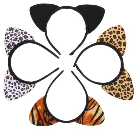 NUOBESTY 4 Stück-pack Haarschmuck für Kinder mit Katzenohren Leopardenmuster Bequemes Stoff Haarband Niedliches Design für Kostüm Party und Cosplay Dekoration