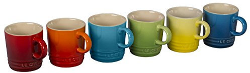 Le Creuset PG8056HB-01MC Stoneware Espresso Mugs, Set of 6, Rainbow Assortment Color
