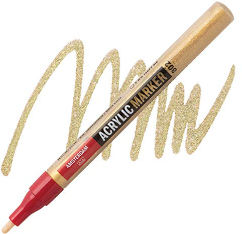 Amsterdam Acrylic Marker - 2 mm Reichgold 802 - Halbdeckend - Hohe Lichtechtheit - Geruchsneutrale Tinte auf Wasserbasis - Wendeschreibfedern - Vielseitig einsetzbar für Leinwand, Papier, Holz & mehr