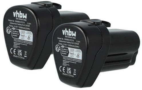 vhbw 2X Akku kompatibel mit Metabo KPA 10.8 400, PowerImpact 12, KPA 10.8, KPA 10.8 600 Werkzeug (2000 mAh, Li-Ion, 10,8 V)