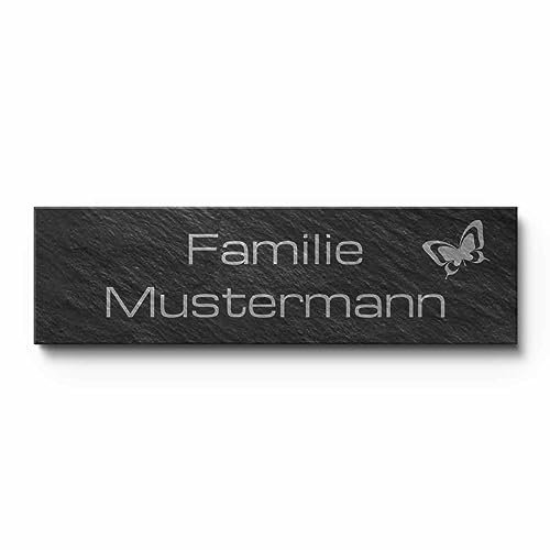 Schiefer Türschilder mit Gravur | Namensschild Briefkastenschild selbstklebend/blank Klingelschild mit mehr als 80 Motive | Größe 7x2 cm