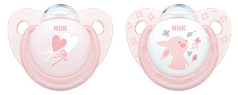 NUK Baby Rose Trendline Silikon-Schnuller, kiefergerechte Form, 0-6m Monate, 2 Stück, rosa
