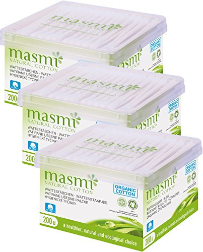 MASMI NATURAL COTTON Bio Kosmetikstäbchen, 3er Pack (3 x 200 Stück), 60