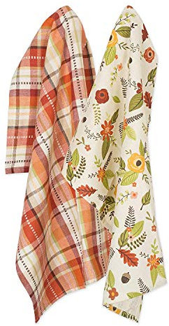 DII Fall Basics Kitchen Kollektion Bedrucktes & Plaid Herbst Geschirrtuch-Set, Baumwolle, Blumenmuster, 18x28, 2