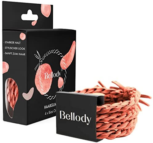 Bellody® Original Haargummis - Sundance Edition - Stylisch geflochtener Haargummi mit starkem Halt (4er Set - Ibiza Orange) - Damen Haarschmuck in Orange