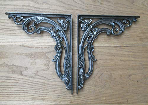 Pair of Large 12 Cast Iron Vintage Floral Shelf Brackets Cistern Sink Toilet (Antique Iron)