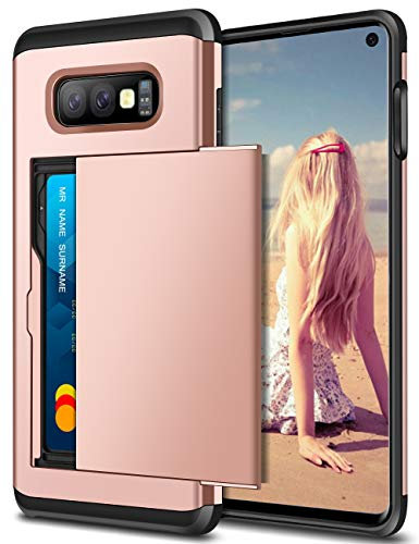Coolden for Samsung S10e Case Wallet Shockproof Heavy Duty Protective Hard Back Soft Bumper Phone Cases Card Holder Slot Wallet Cover for Samsung Galaxy S10e (Rose Gold)