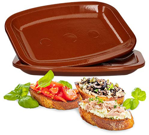 MamboCat Lot de 2 assiettes de service en terre cuite de qualité supérieure - 2,5 x 26 x 20 cm - Assiettes méditerranéennes - Assiettes émaillées